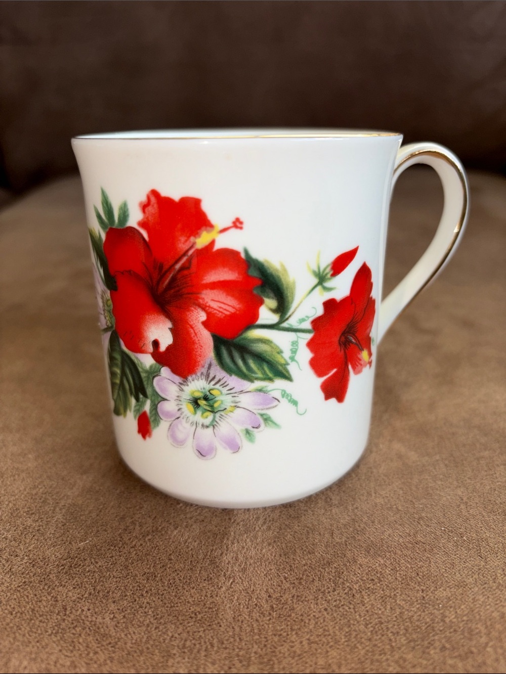Regency Fine Bone China Floral Red Hibiscus Mug - White